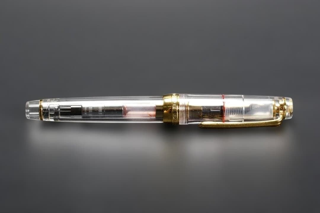 Sailor 1911 Fountain Pen 14K Gold Nib H-F Clear Red Demonstrator Vintage