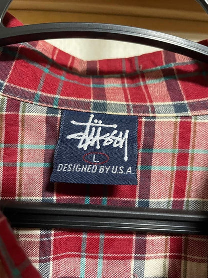 Stussy 1990'S Old Check Shirt Embroidery Navy Tag L Men's Tops, T-Shirts, Popul
