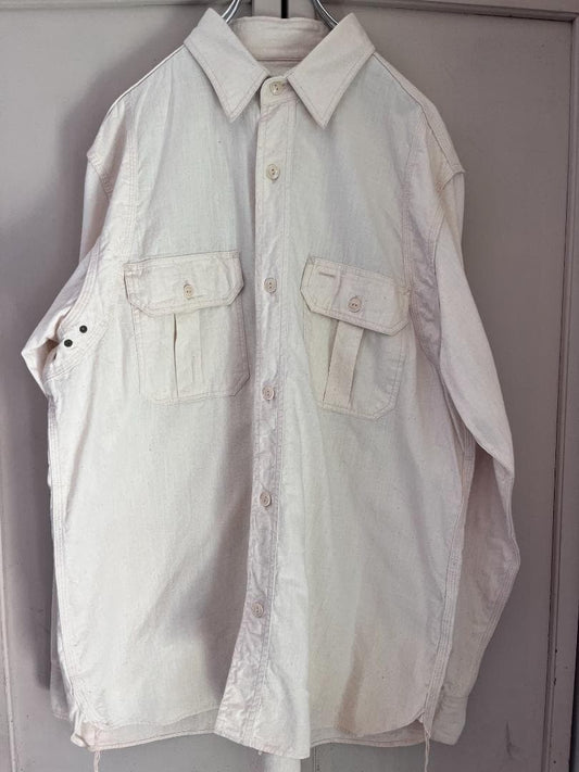 SUGAR CANE 5oz Chambray Work Shirt Size XL White Double Shoulder Rare Japan