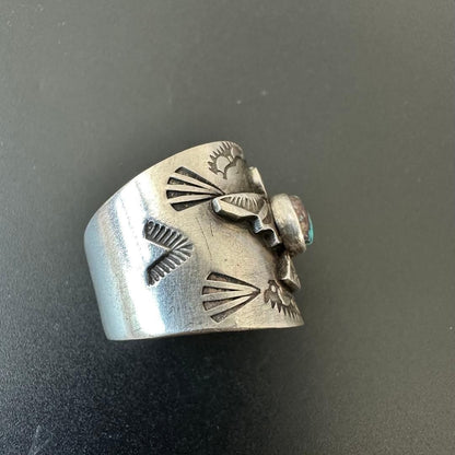 Navajo LFC Bisbee Turquoise Thunderbird Ring US 11.7