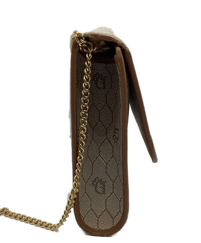Dior Honeycomb Chain Shoulder Crossbody Bag Beige Canvas Leather Vintage Auth