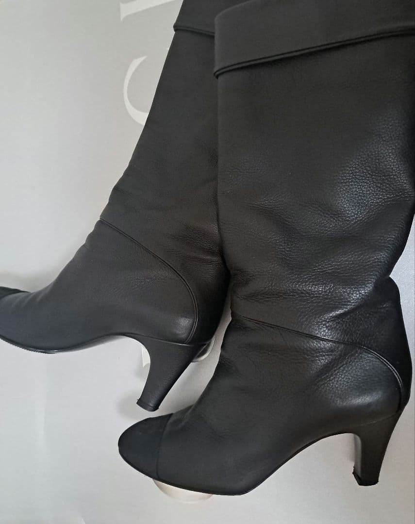 CHANEL Leather Long Boots Shoes Women Size 37 COCO MARK embroidery black