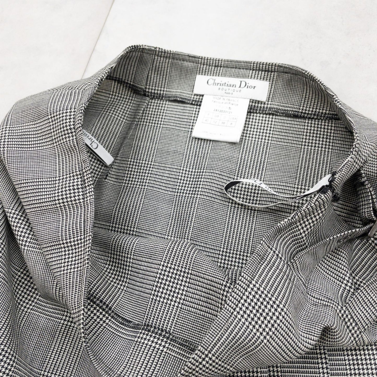 Christian Dior Galliano Houndstooth Plaid Wool Pleated Mini Skirt FR40 Archive