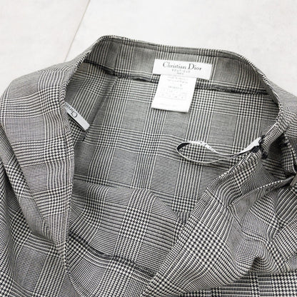 Christian Dior Galliano Houndstooth Plaid Wool Pleated Mini Skirt FR40 Archive