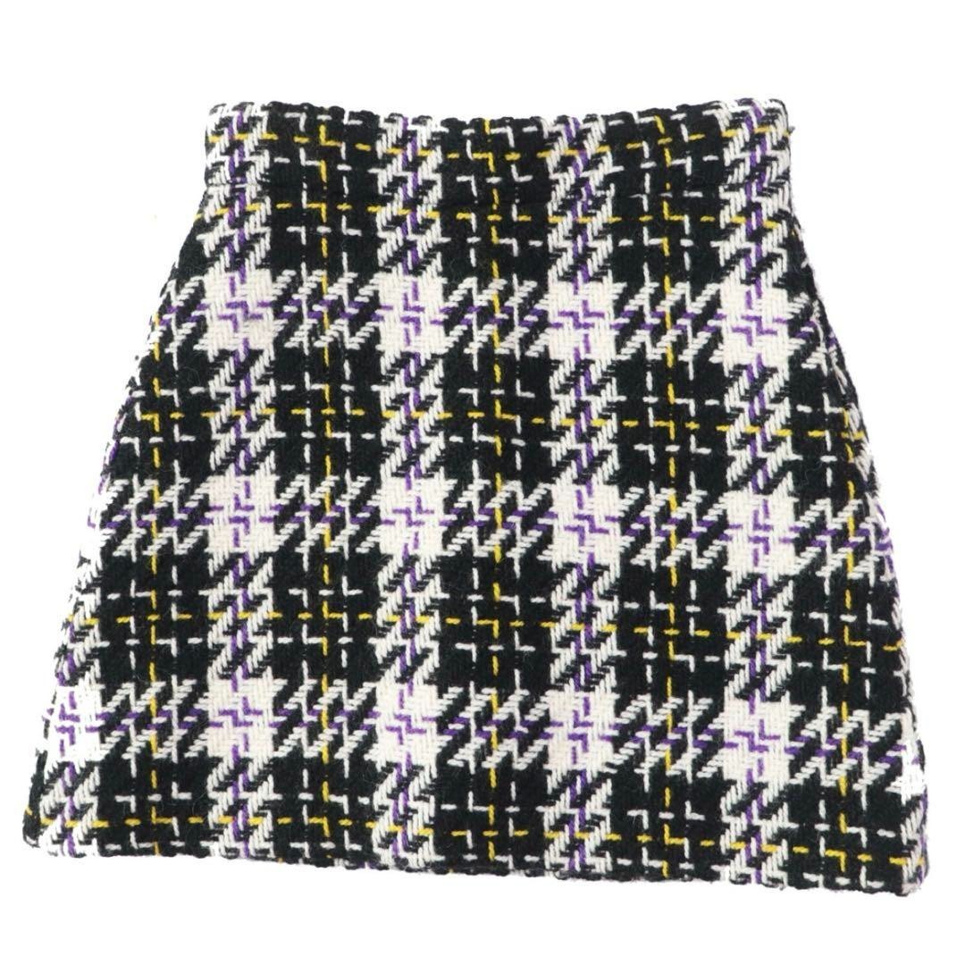 Miu Miu Tweed Trapezoid Skirt Black White Check Pattern Wool 100% Size 38 Italy