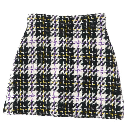 Miu Miu Tweed Trapezoid Skirt Black White Check Pattern Wool 100% Size 38 Italy