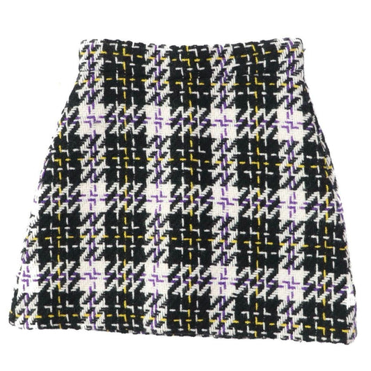 Miu Miu Tweed Trapezoid Skirt Black White Check Pattern Wool 100% Size 38 Italy