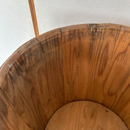 Showa retro sake barrel, empty, large wooden barrel, vintage.