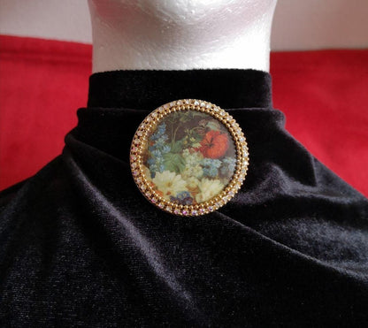 Antique brooch, rare, Vienna workshop, hallmarked, Swarovski, painting