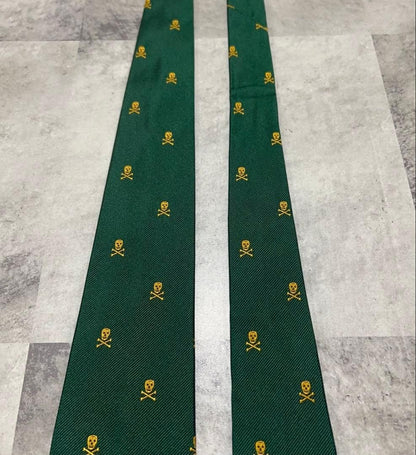 Ralph Lauren Rugby Skull Crossbones Green Silk Necktie Rare Discontinued Mint