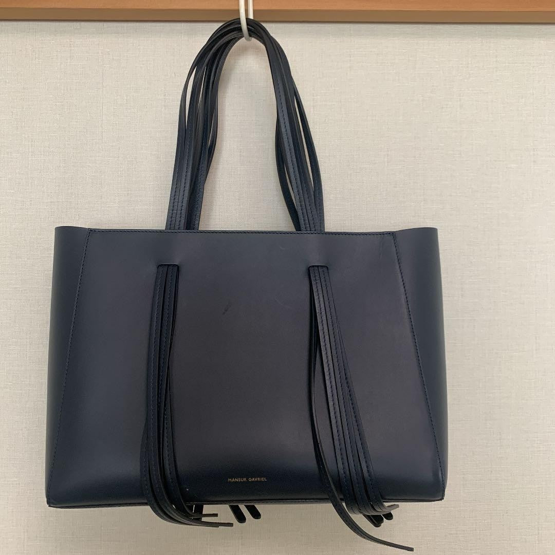 MANSUR GAVRIEL Leather Navy Tote Bag Fringed Simple Authentic Women's
