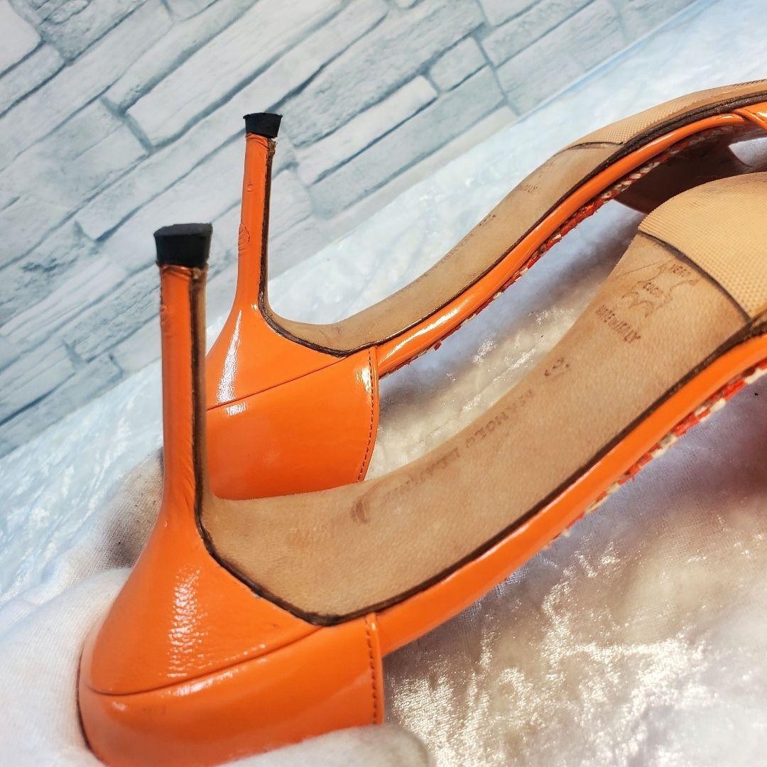 Rare Manolo Blahnik Orange Leather Heels Sandals Size EU37 / US7 Popular Auth