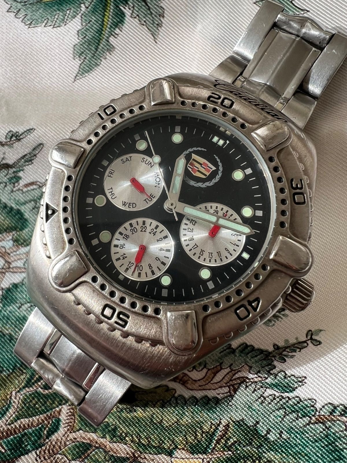 Cadillac Quartz Chronograph Watch Mens 40mm Japan Made Rare wrist 17cm