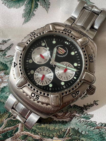 Cadillac Quartz Chronograph Watch Mens 40mm Japan Made Rare wrist 17cm
