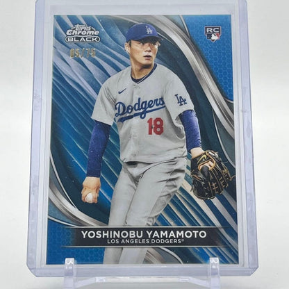 Yoshinobu Yamamoto Rookie Card 75/75 Blue Refractor Topps Chrome Black MLB Used