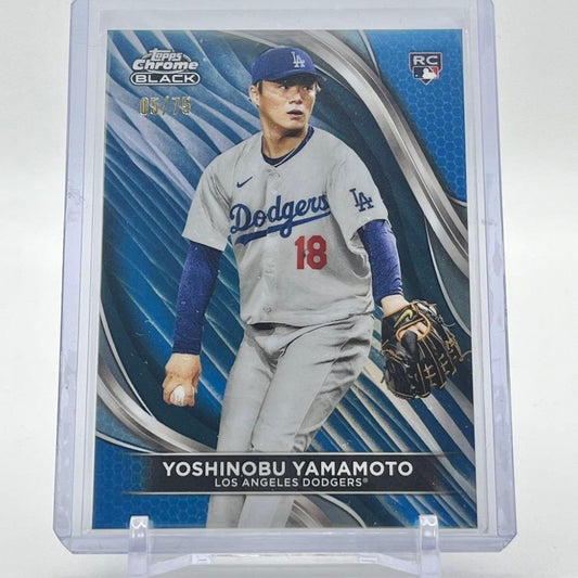 Yoshinobu Yamamoto Rookie Card 75/75 Blue Refractor Topps Chrome Black MLB Used