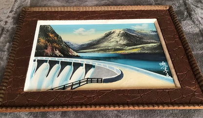 Landscape Painting: Oil Painting of a Dam and Mountains, Framed