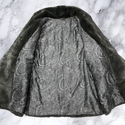 WEEKEND Max Mara Fur Coat Size US 10 Paisley Lining Shawl Collar Double-Breasted