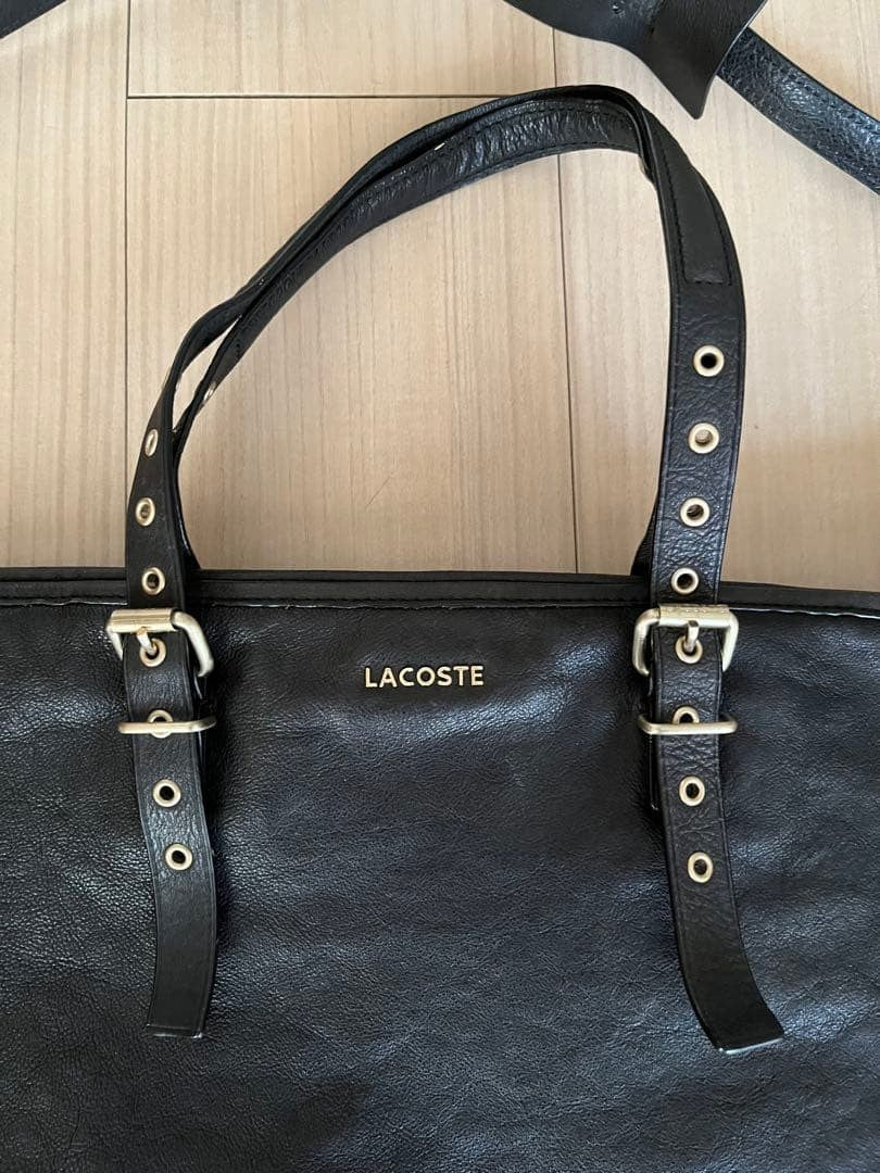 Lacoste Women Black Leather Tote Bag Shoulder Limited Edition Rare french Fashio