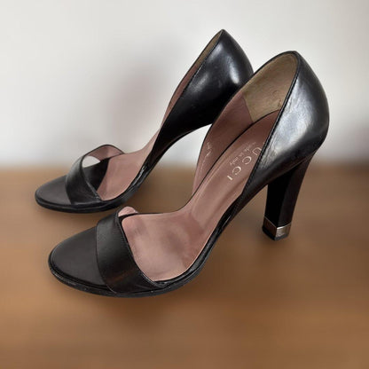 Rare GUCCI Black Leather Pumps Heels Size 36 US 5.5 10cm Heel Elegant Party