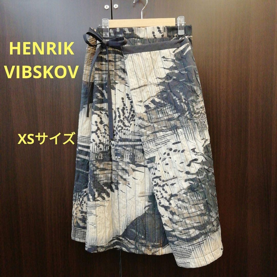 HENRIK VIBSKOV Quilted Design Skirt Beige XS Graphic 68cm Waist 77cm Length