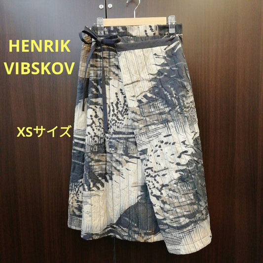 HENRIK VIBSKOV Quilted Design Skirt Beige XS Graphic 68cm Waist 77cm Length