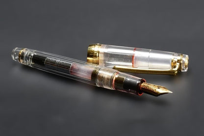 Sailor 1911 Fountain Pen 14K Gold Nib H-F Clear Red Demonstrator Vintage