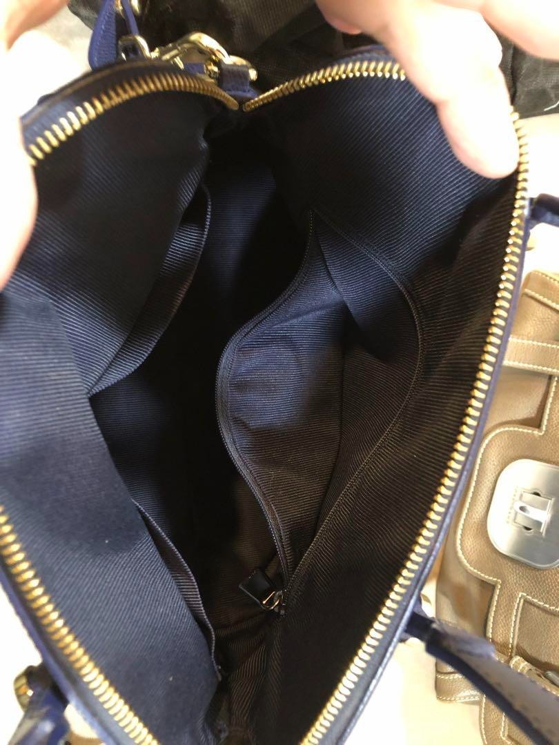 FURLA 2way Piper M Hand Tote Crossbody Bag Women Navy Blue Genuine USED