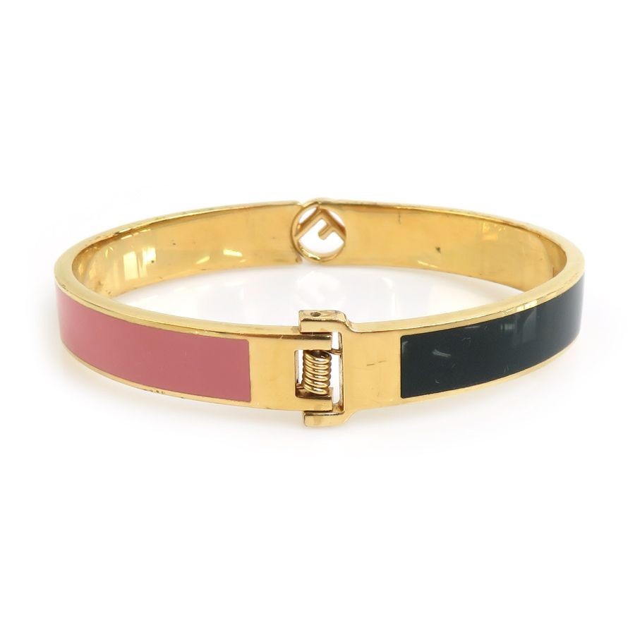 Auth FENDI Bangle Bracelet Black/Pink/Gold Metal - 56003a
