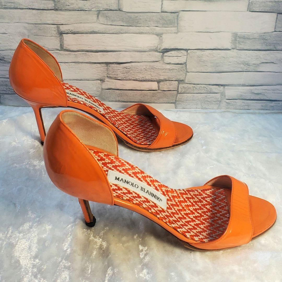 Rare Manolo Blahnik Orange Leather Heels Sandals Size EU37 / US7 Popular Auth