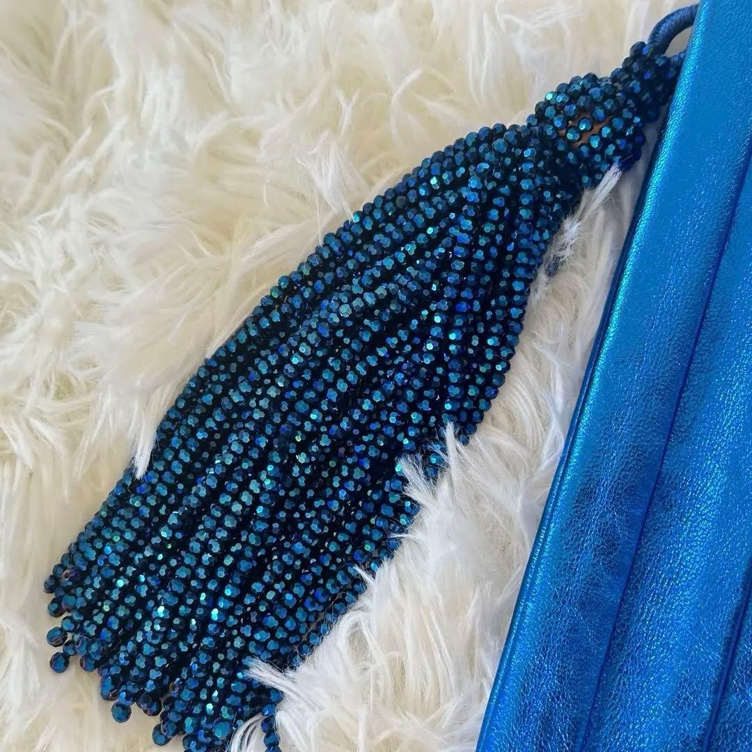 Anya Hindmarch Women Bag Hand Beads Sequin Clutch Metallic Blue Limited Edition