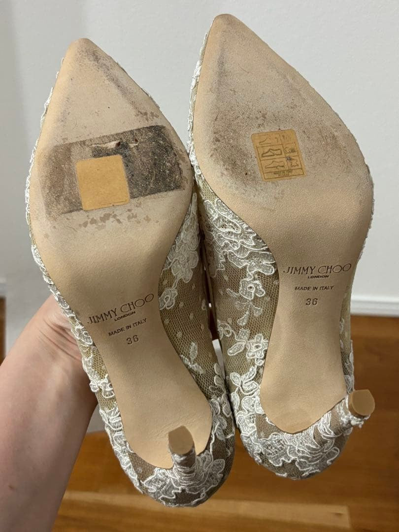 JIMMY CHOO All-lace high heel women shoes color Ivory size 23cm fashion goods