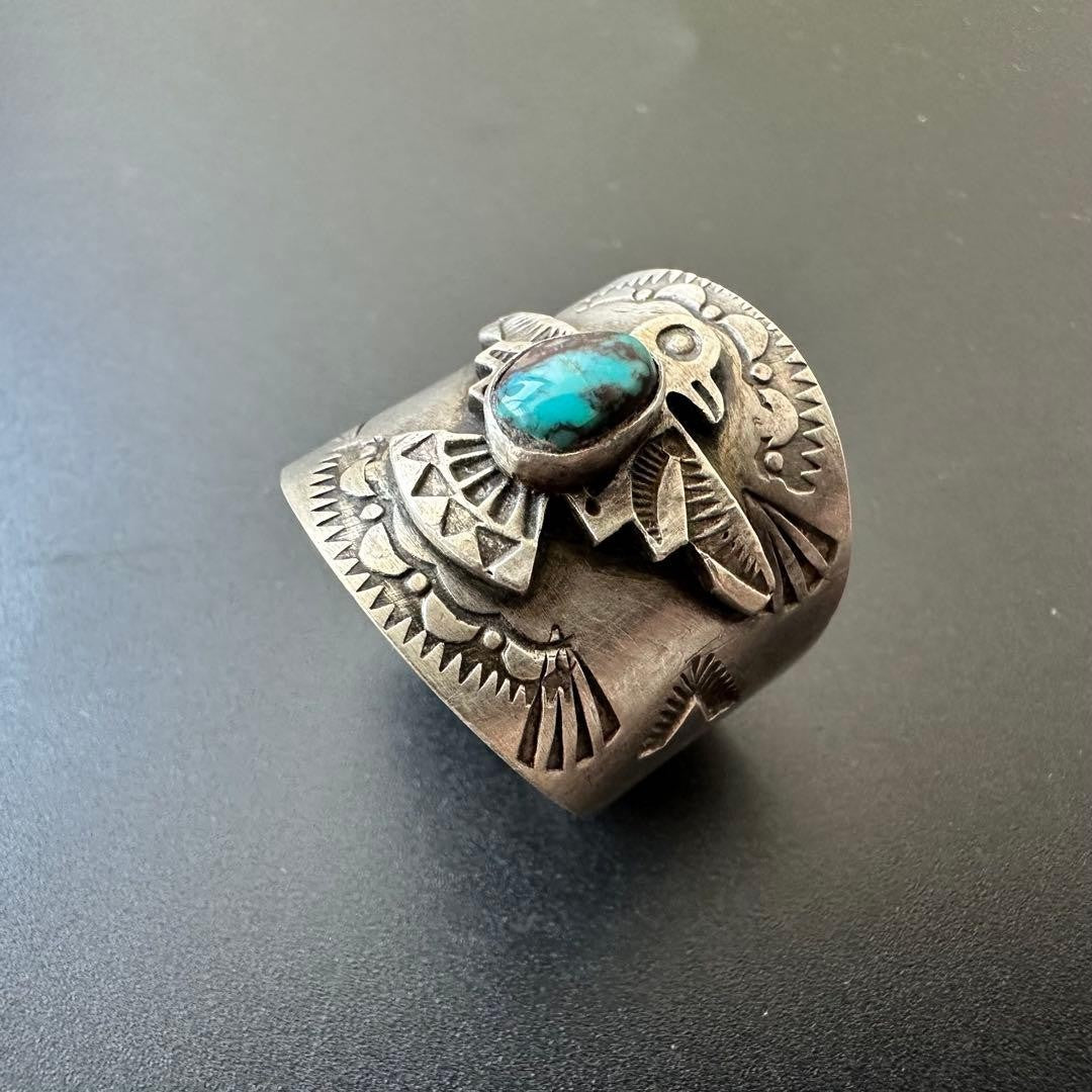 Navajo LFC Bisbee Turquoise Thunderbird Ring US 11.7