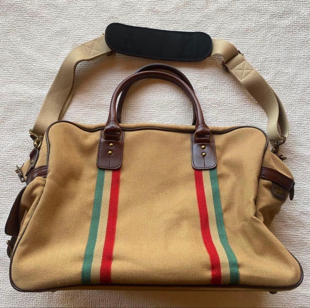 Rare grips Boston 2way Shoulder Bag Vintage Beige Leather Travel Purse