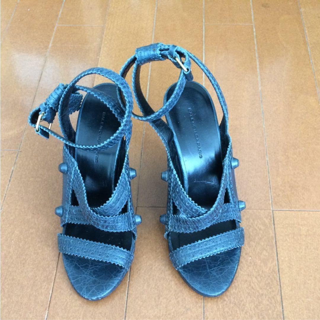 Rare Balenciaga Wedge Sole Sandals Blue Green Size 36 (23cm) Excellent Condition