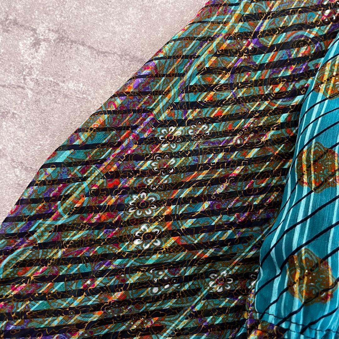 Turquoise diagonal stripe pattern long dress, all-over print, one size fits all