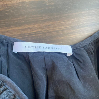 Cecilie Bahnsen Flower Embroidery flared midi skirt with ribbon Black UK6