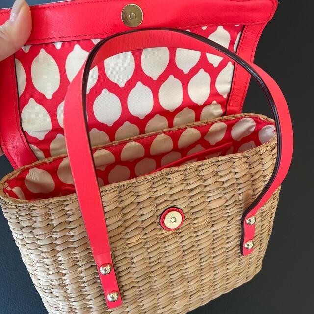Kate Spade Pink Straw Basket Bag Wicker Handbag Top Handle 26cm Width 19cm