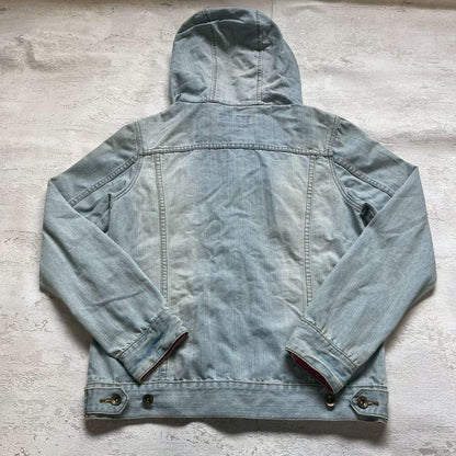 【Jungle Storm】Hooded Denim Jacket, Sky Blue, Size M, 100% Cotton