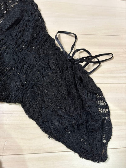 Axes Femme Black Ruffle Cardigan Long Sleeve Japan