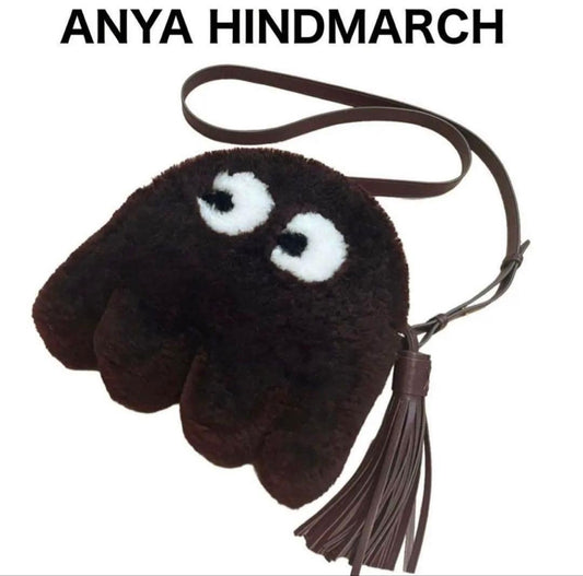 ANYA HINDMARCH Pac-Man ghost mouton Boa Shoulder Crossbody BAG tassel Bordeaux