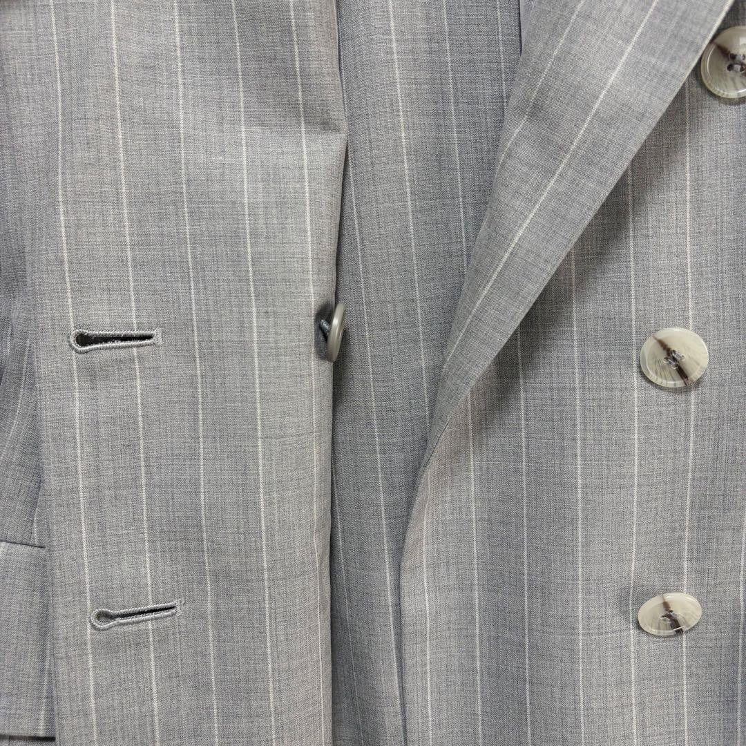 Yves Saint Laurent 90s Double Breasted Wool Suit Set Gray Pinstripe 34