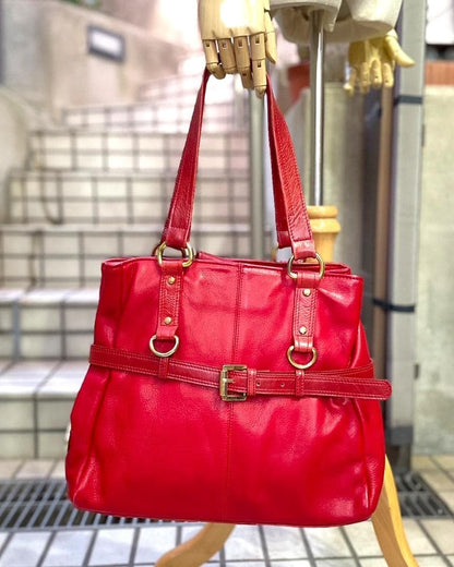 Vintage Mulberry Leather Shoulder Tote Belted Bag RED 30 x 35 x 11cm