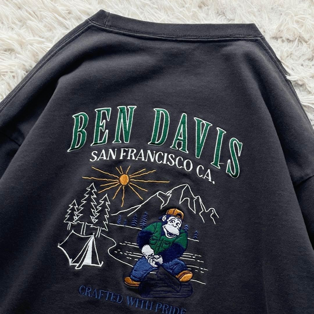 Ben Davis Long Sleeve T-Shirt Arch Logo Embroidery Charcoal Gray Japan