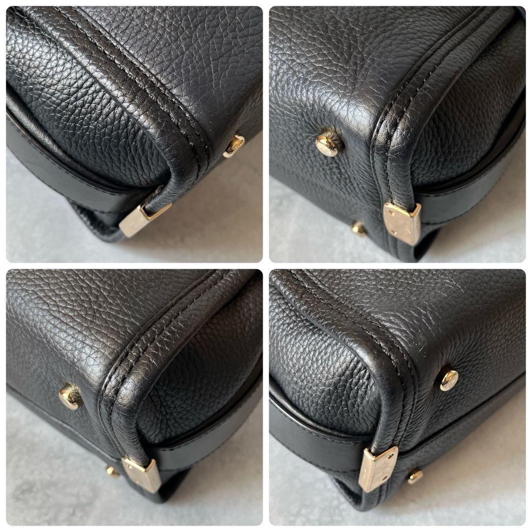 Coach 2way Leather Shoulder Bag Navy Pebbled Gold Turn Lock Detachable Strap