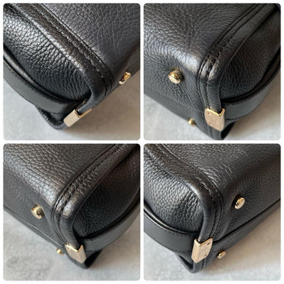Coach 2way Leather Shoulder Bag Navy Pebbled Gold Turn Lock Detachable Strap
