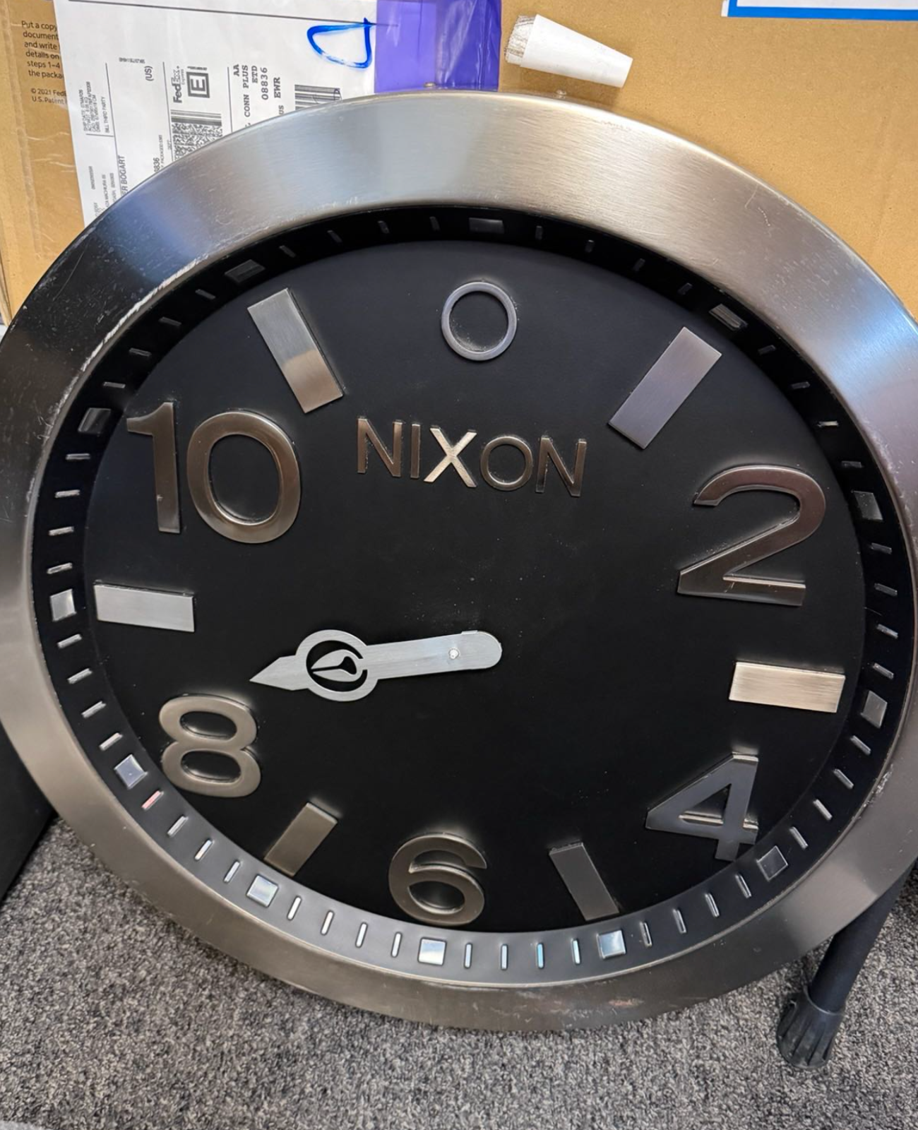 Nixon Wall Clock Large Analog Clock Round Black × Silver 23.5in Used