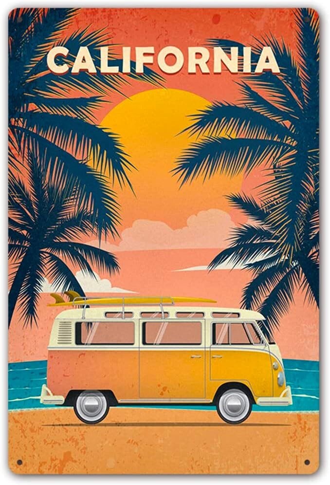 Hawaii Tin Plate Sign Vintage West Coast Surf Board (California ① Wagon)