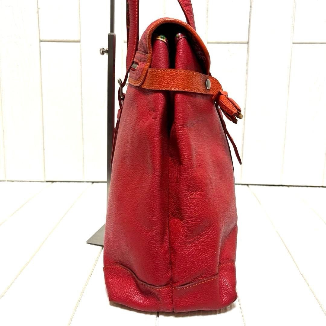 KENZO Vintage 90s Red Leather Tote Bag Large Handbag Shoulder Bag Japan Rare