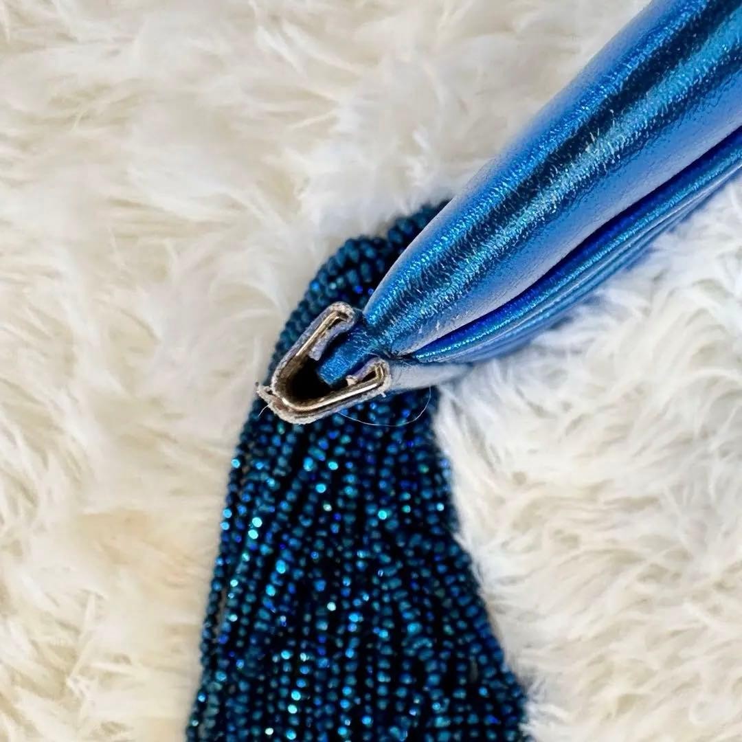 Anya Hindmarch Women Bag Hand Beads Sequin Clutch Metallic Blue Limited Edition